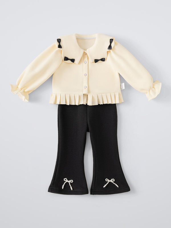 طقم بياقة كشكش وبنطلون بيونة