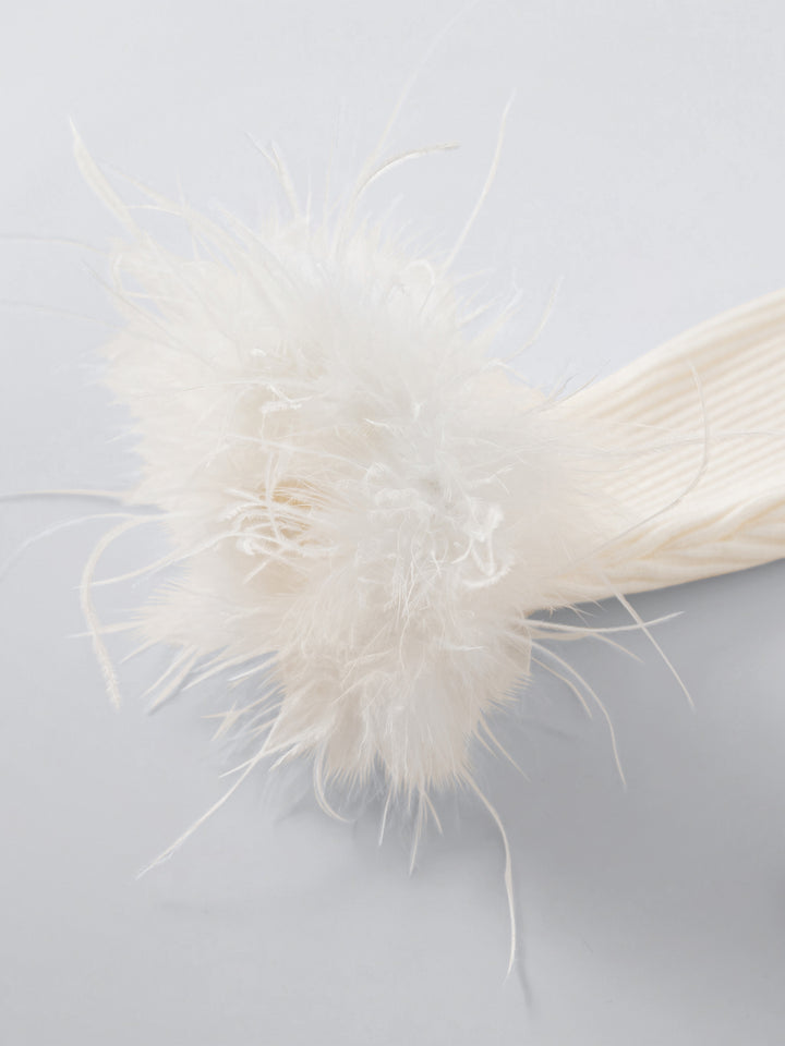 RIBBED KNIT TOP WITH FEATHER CUFFS